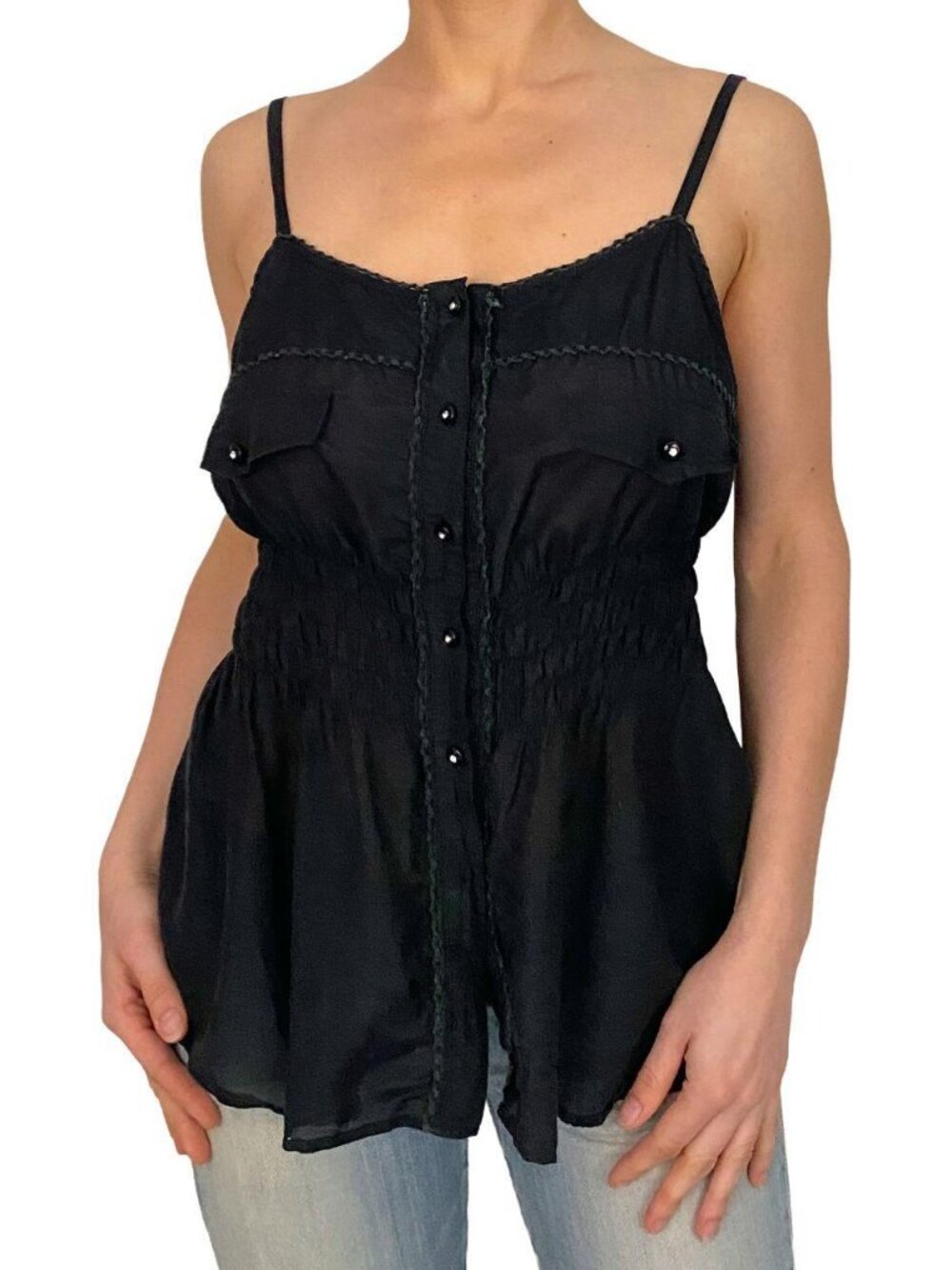 2000s y2k silk blend black tank top
